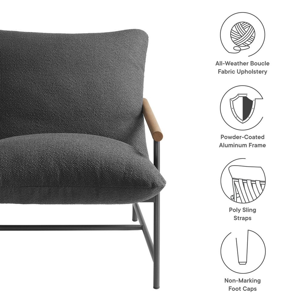 Raya Outdoor Patio Boucle Sling Lounge Chair in Charcoal by Modway - Image 2