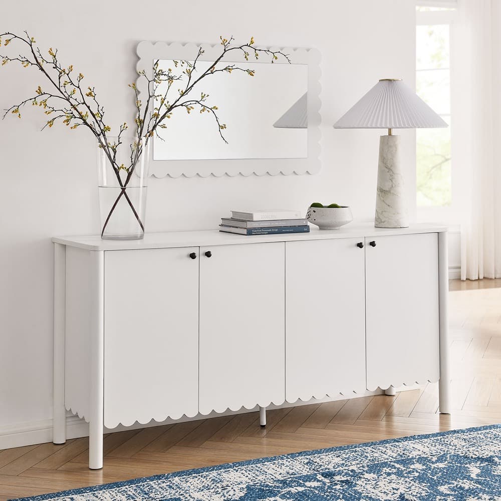 Emmeline 66" 4-Door Scalloped Sideboard Cabinet in White by Modway - Image 9
