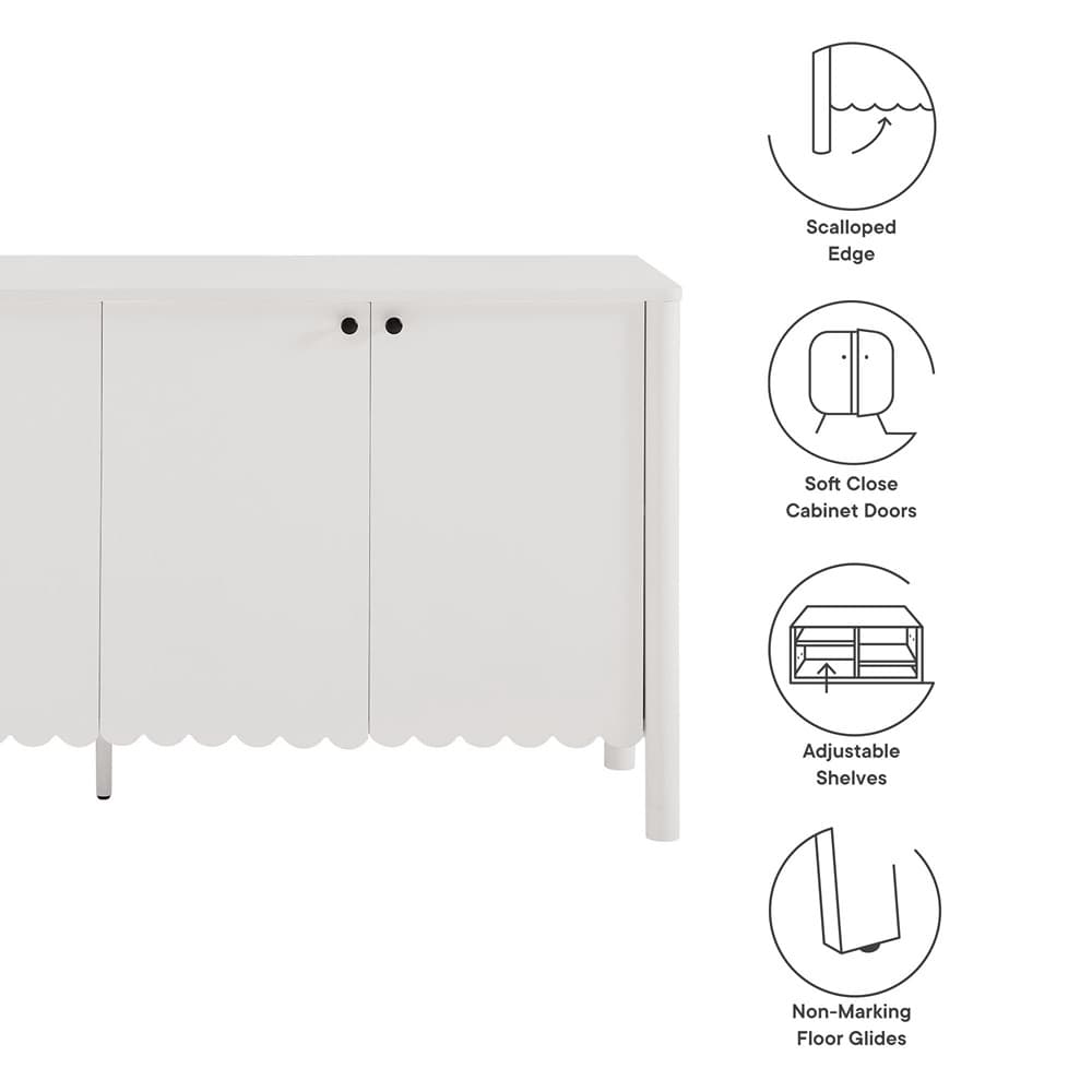 Emmeline 66" 4-Door Scalloped Sideboard Cabinet in White by Modway - Image 3