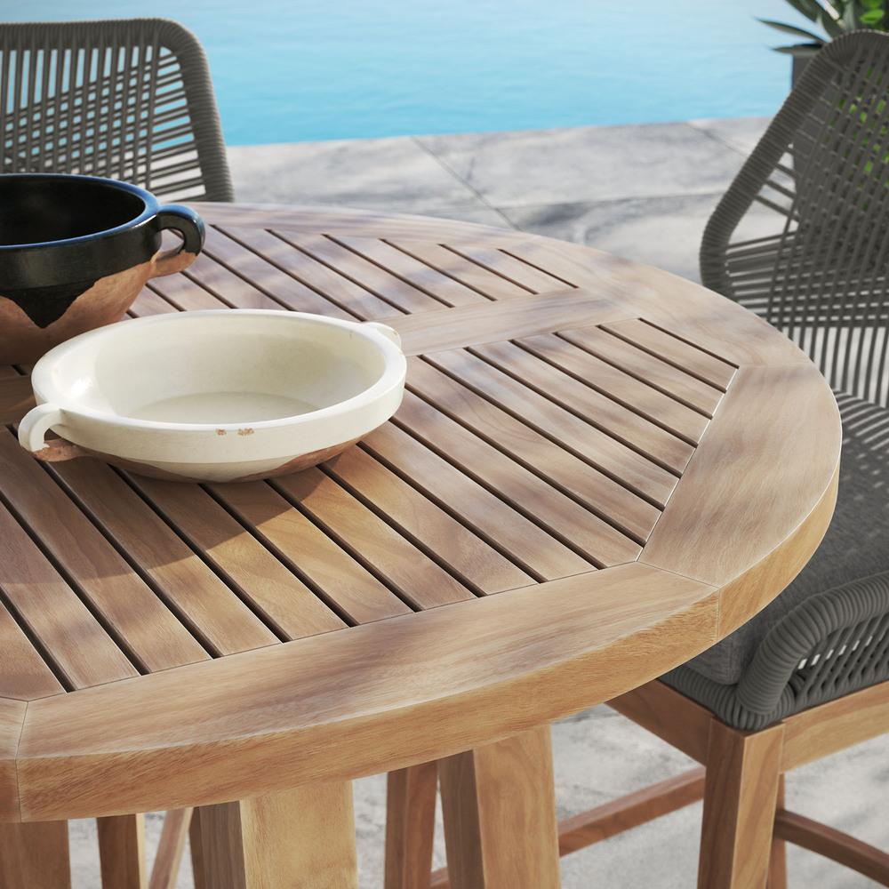 Wellspring 3-Piece Outdoor Patio Teak Wood Bar Set in Gray Graphite by Modway - Image 14