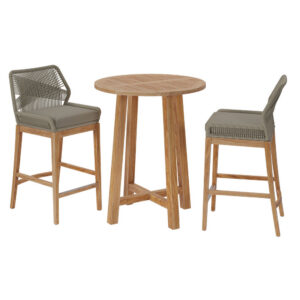 Wellspring 3-Piece Outdoor Patio Teak Wood Bar Set in Light Gray Greige by Modway