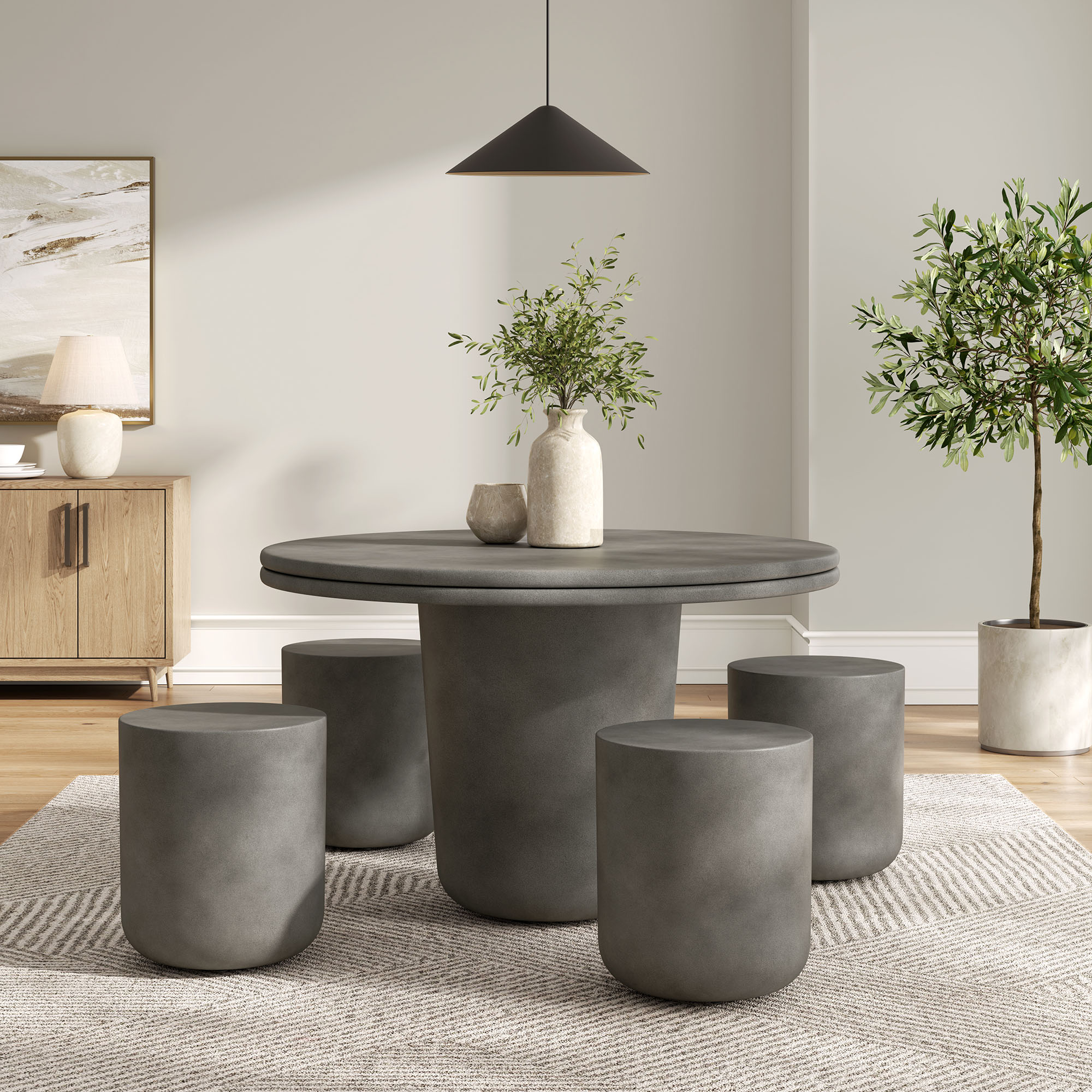 Brion Indoor - Outdoor Patio Concrete 5 Piece Dining Table Set by Modway - Image 11