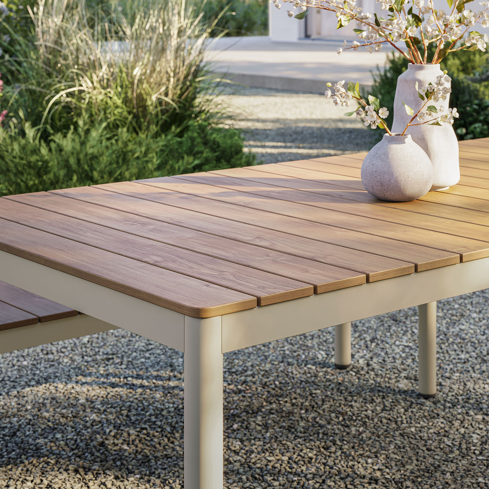 Finn 71" Outdoor Patio Aluminum Dining Table with Faux Wood Top by Modway in Natural by Modway - Image 9
