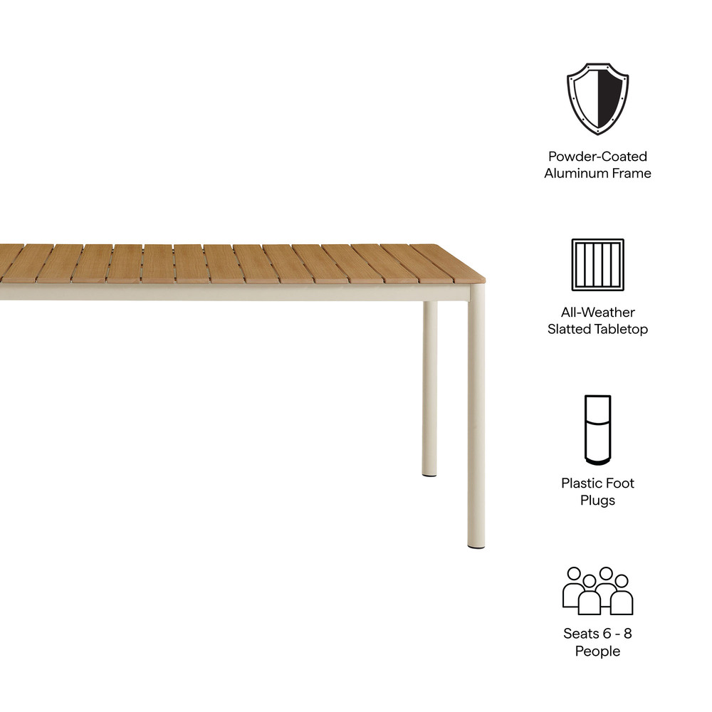 Finn 71" Outdoor Patio Aluminum Dining Table with Faux Wood Top by Modway in Natural by Modway - Image 2