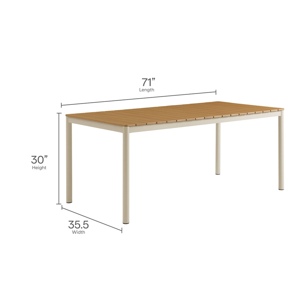 Finn 71" Outdoor Patio Aluminum Dining Table with Faux Wood Top by Modway in Natural by Modway - Image 3