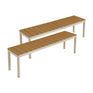 Finn Outdoor Patio Aluminum Bench with Faux Wood Top Set of 2 in Natural by Modway