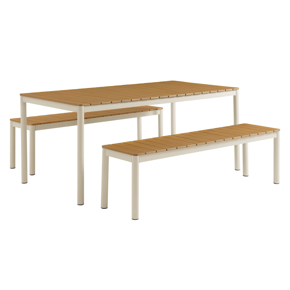 Finn Outdoor Patio Aluminum Faux Wood Dining Set with Benches in Natural by Modway