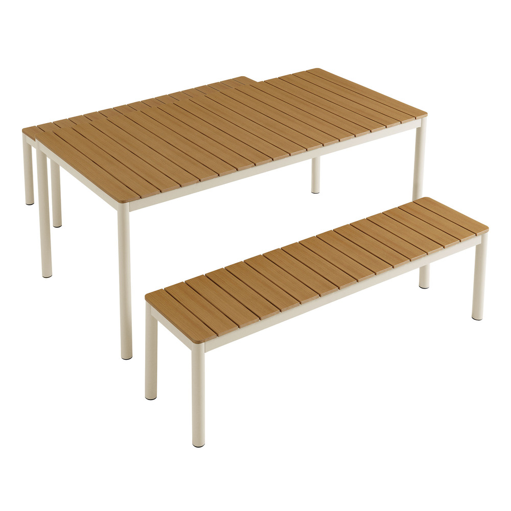 Finn Outdoor Patio Aluminum Faux Wood Dining Set with Benches in Natural by Modway - Image 5