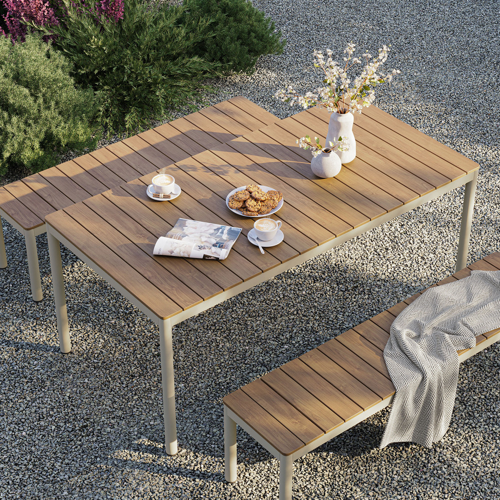 Finn Outdoor Patio Aluminum Faux Wood Dining Set with Benches in Natural by Modway - Image 8