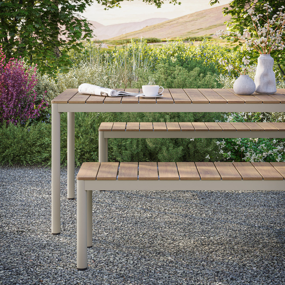 Finn Outdoor Patio Aluminum Faux Wood Dining Set with Benches in Natural by Modway - Image 7