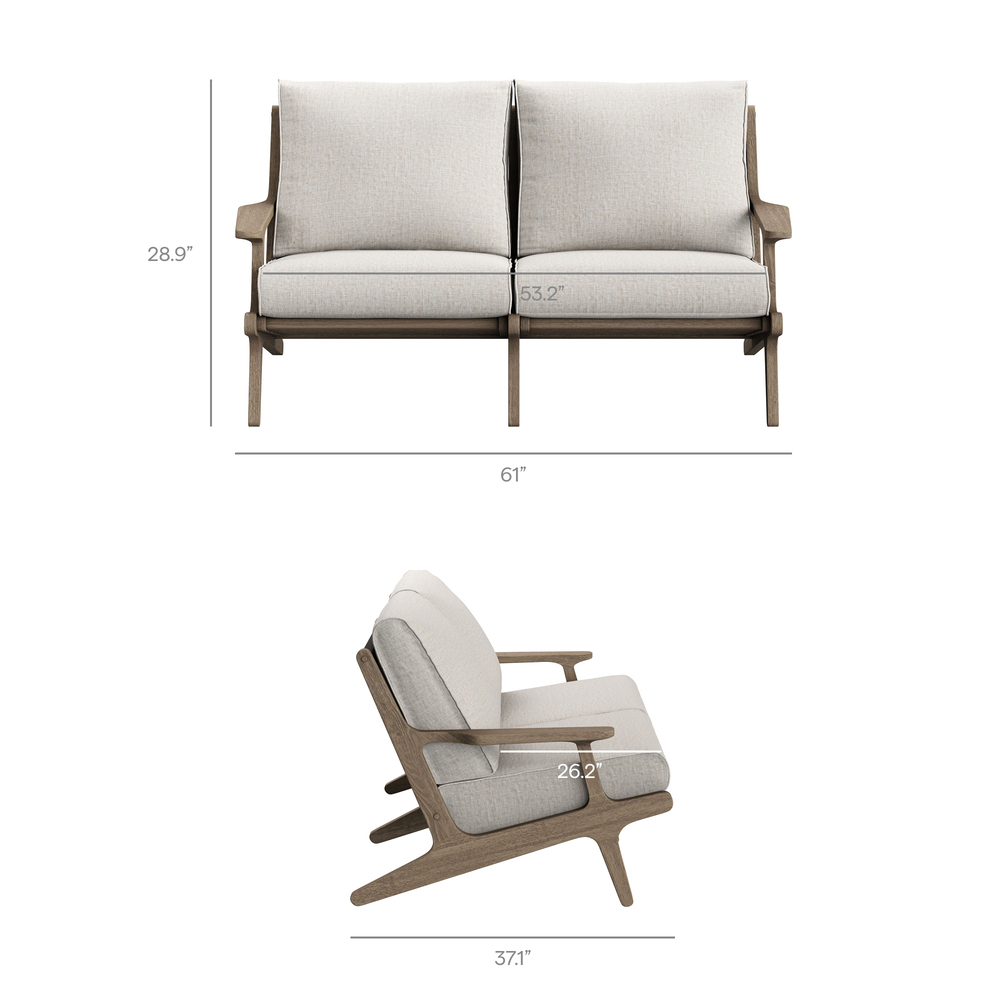 Saratoga Outdoor Patio Teak Wood Loveseat in Pebble by Modway - Image 3