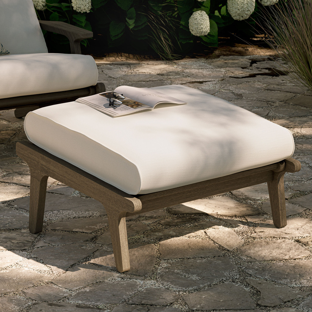 Saratoga Outdoor Patio Teak Ottoman in Weathered Gray by Modway - Image 7