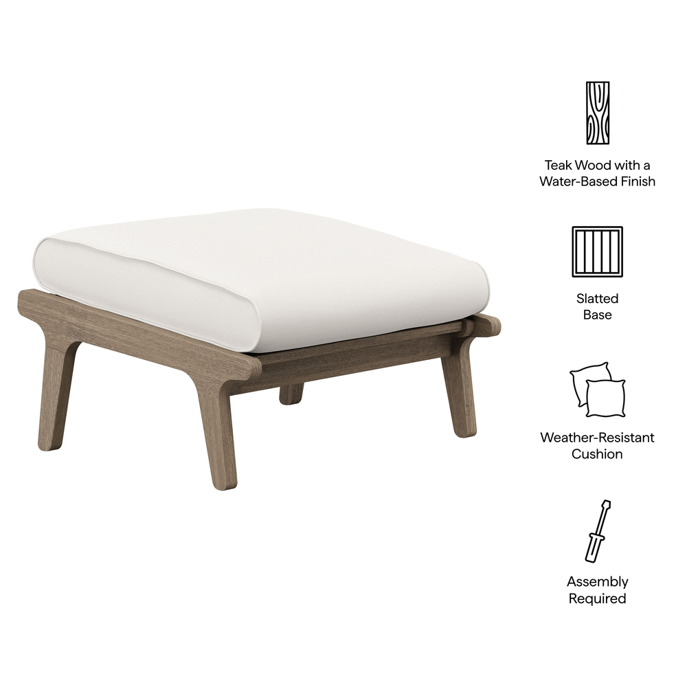 Saratoga Outdoor Patio Teak Ottoman in Weathered Gray by Modway - Image 3