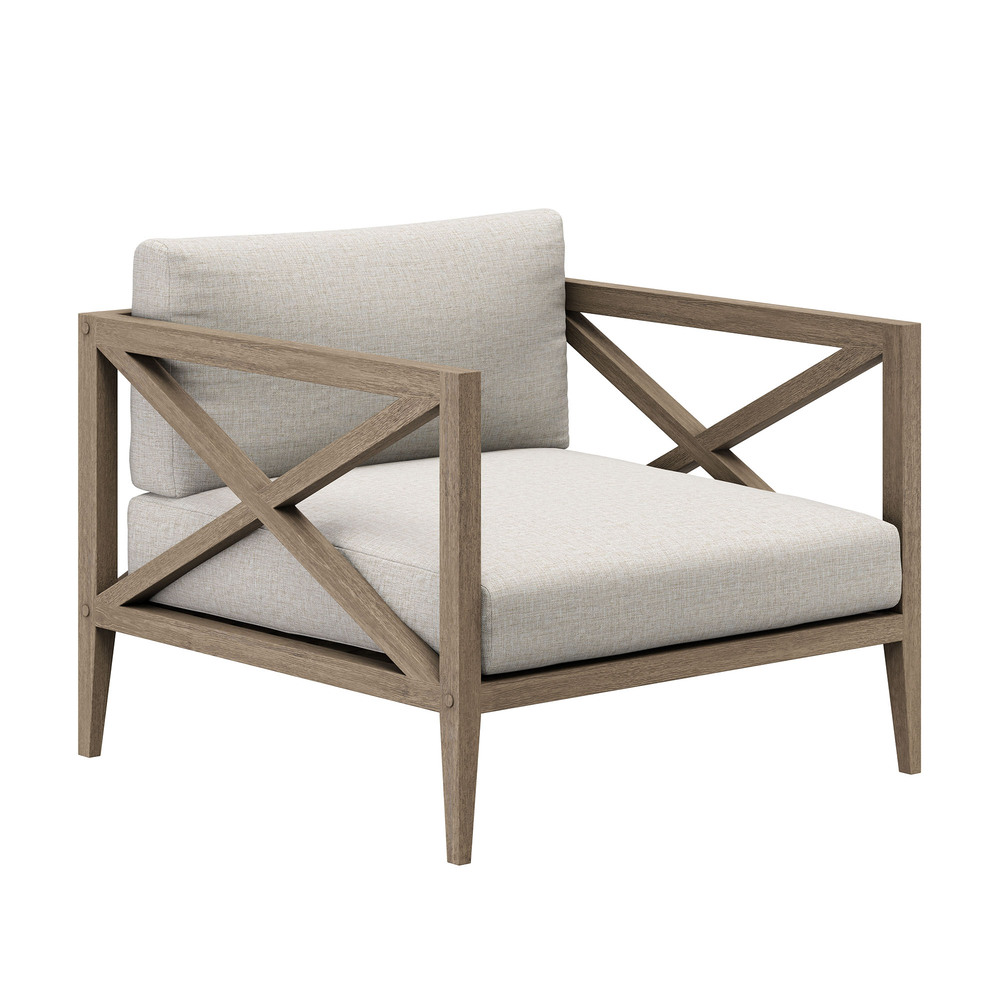 Northlake 3-Piece Outdoor Patio Teak Wood Furniture Set with Armchair and Side Table in Pebble by Modway - Image 5
