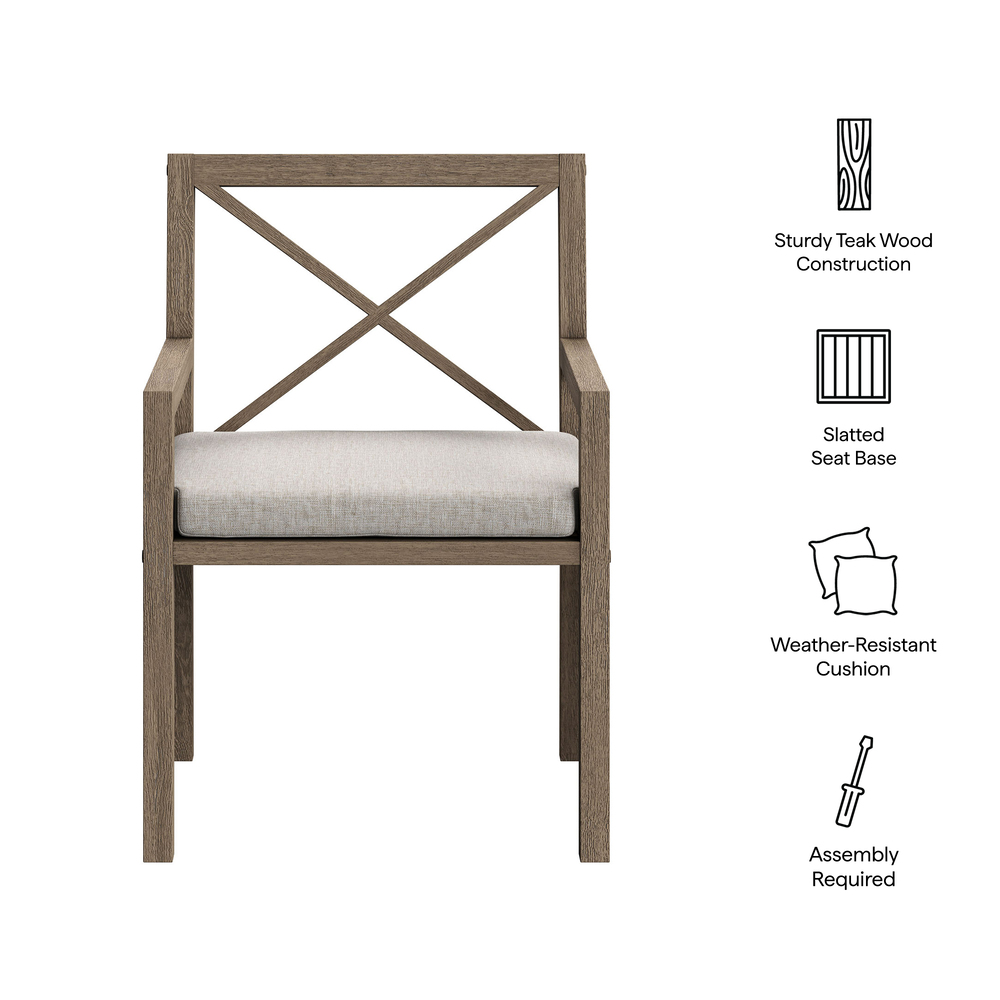 Northlake Outdoor Patio Teak Dining Armchair in Pebble by Modway - Image 2