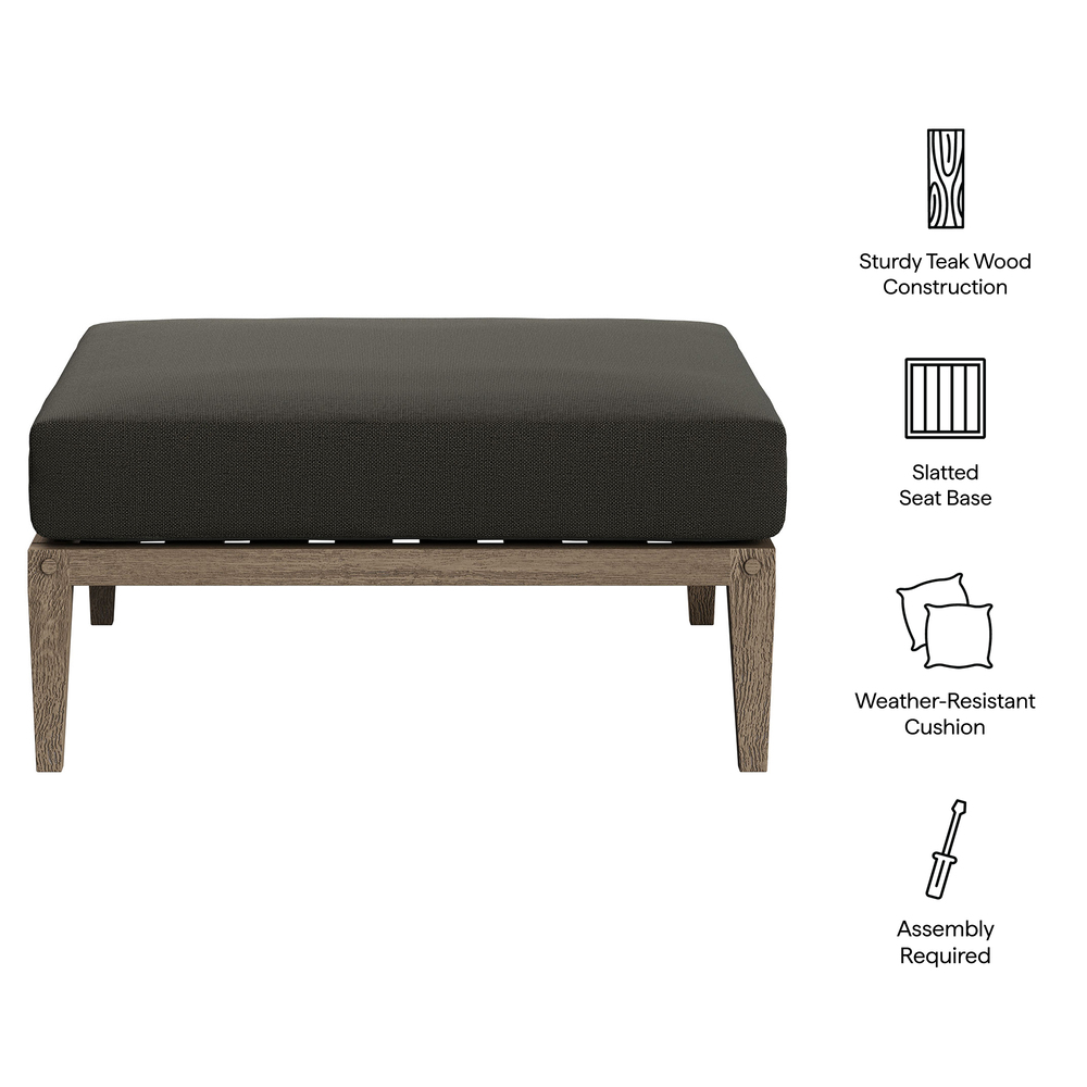 Northlake Outdoor Patio Teak Ottoman in Flint Gray by Modway - Image 2