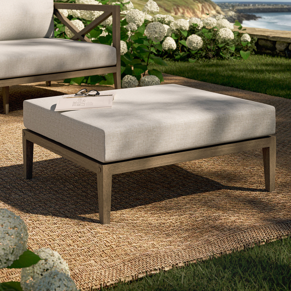 Northlake Outdoor Patio Teak Ottoman in Pebble by Modway - Image 7