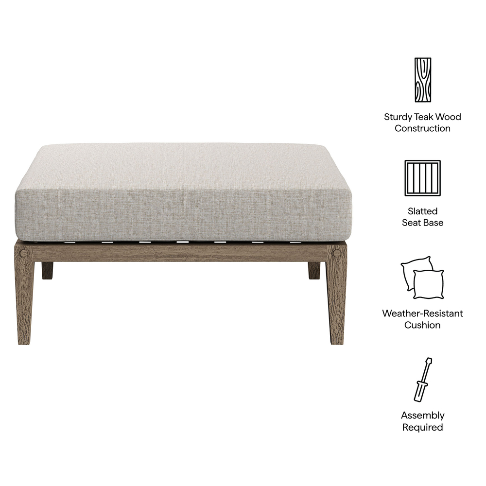 Northlake Outdoor Patio Teak Ottoman in Pebble by Modway - Image 2