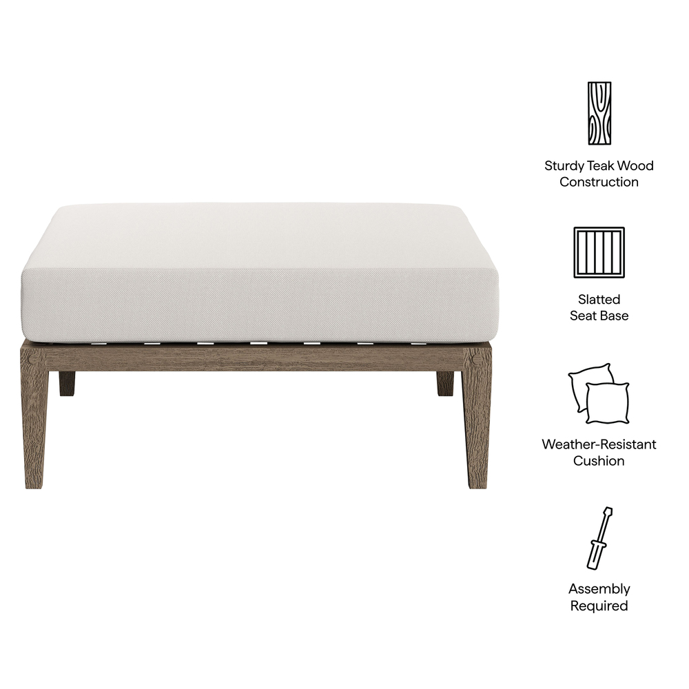 Northlake Outdoor Patio Teak Ottoman in Weathered Gray by Modway - Image 3