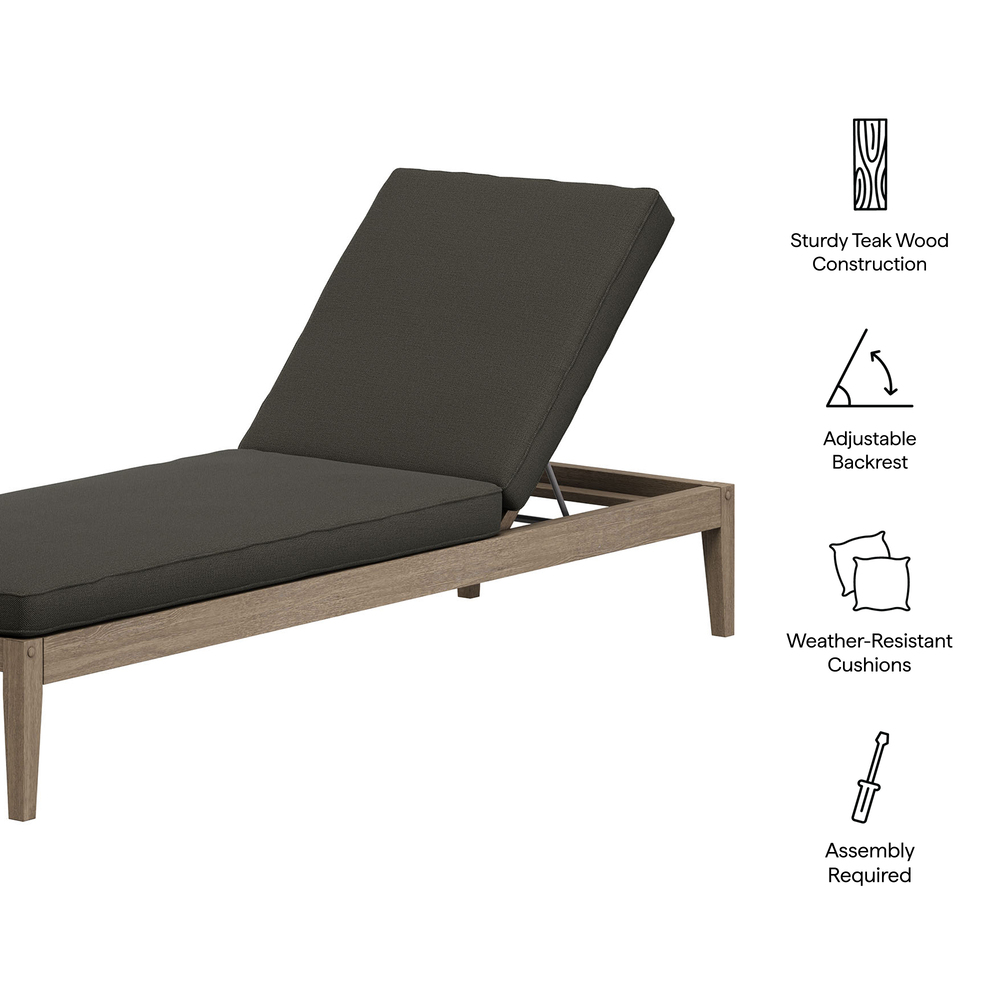 Northlake Outdoor Patio Teak Chaise Lounge in Flint Gray by Modway - Image 2