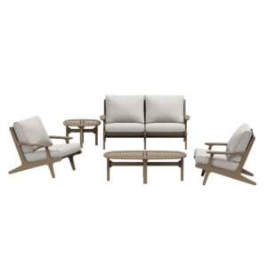 Saratoga 5-Piece Outdoor Patio Teak Wood Furniture Set in Pebble by Modway