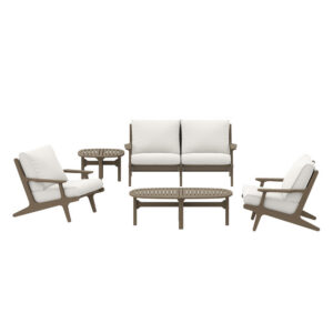 Saratoga 5-Piece Outdoor Patio Teak Wood Furniture Set in Weathered Gray White by Modway
