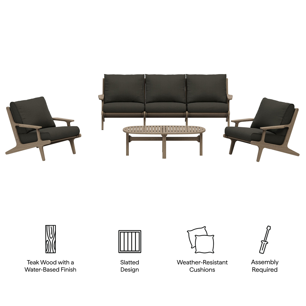 Saratoga 4-Piece Outdoor Patio Teak Wood Furniture Set in Flint Gray by Modway - Image 2