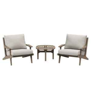 Saratoga 3-Piece Outdoor Patio Teak Wood Furniture Set with Lounge Chairs and Side Table in Pebble by Modway