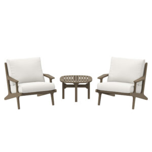 Saratoga 3-Piece Outdoor Patio Teak Wood Furniture Set with Lounge Chairs and Side Table in Weathered Gray White by Modway