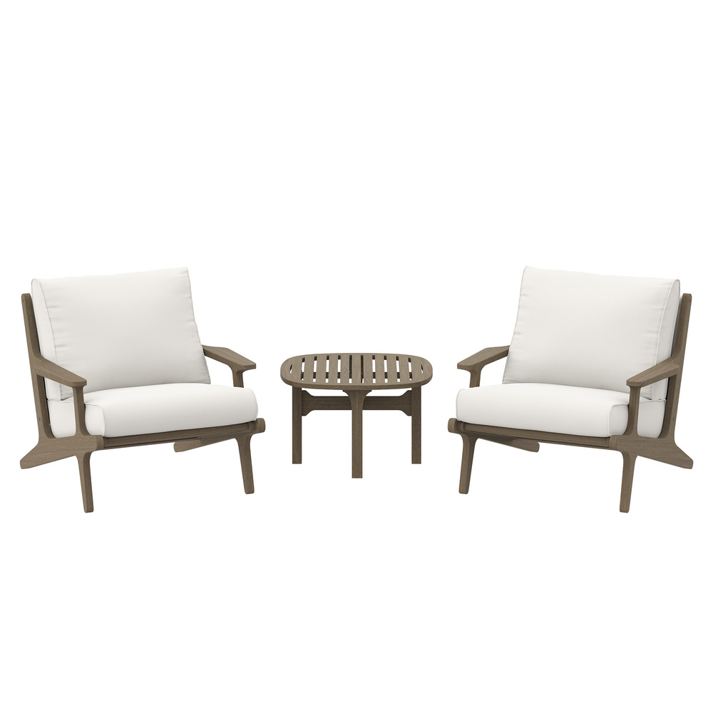 Saratoga 3-Piece Outdoor Patio Teak Wood Furniture Set with Lounge Chairs and Side Table in Weathered Gray White by Modway