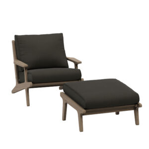 Saratoga Outdoor Patio Teak Wood Chair and Ottoman Set in Flint Gray by Modway