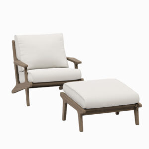 Saratoga Outdoor Patio Teak Wood Chair and Ottoman Set in Weathered Gray White by Modway