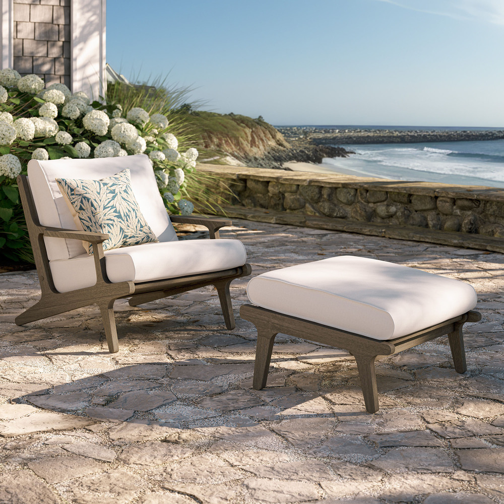 Saratoga Outdoor Patio Teak Wood Chair and Ottoman Set in Weathered Gray White by Modway - Image 11
