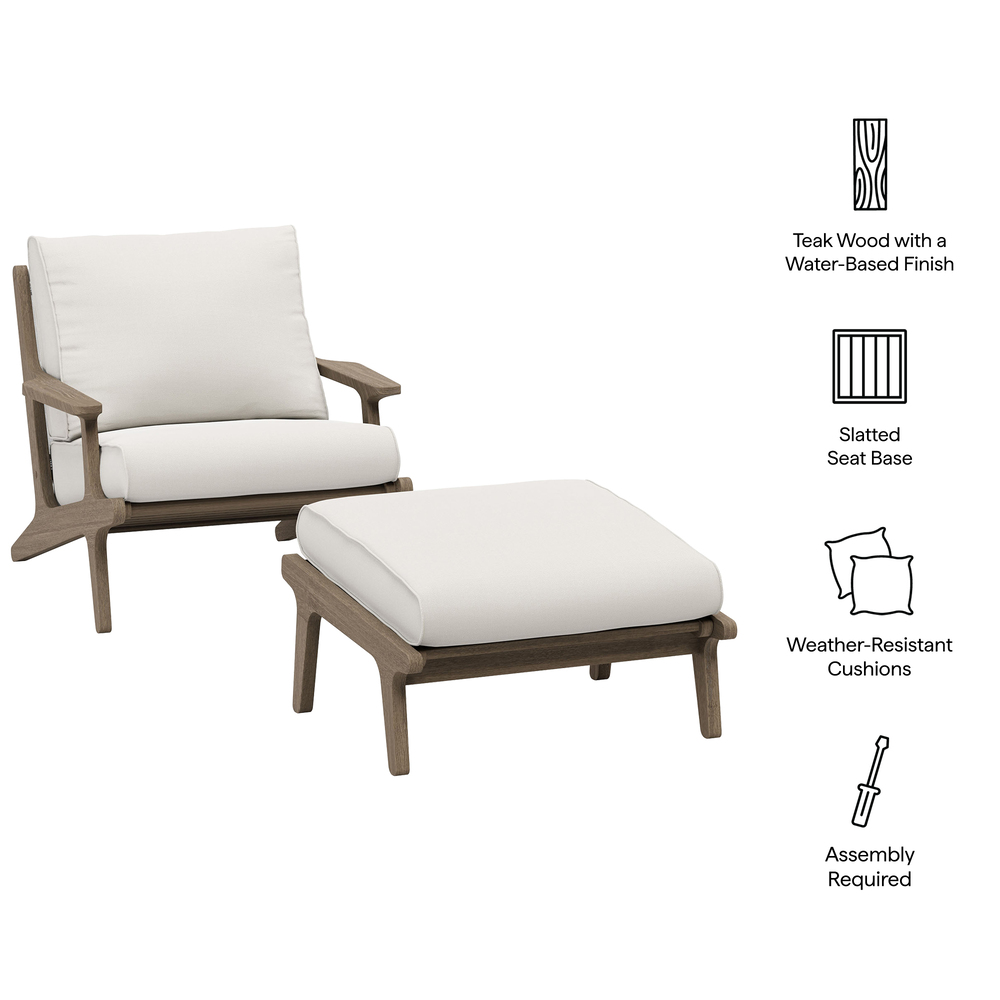 Saratoga Outdoor Patio Teak Wood Chair and Ottoman Set in Weathered Gray White by Modway - Image 2