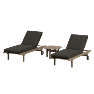 Saratoga Outdoor Patio Teak Wood 3-Piece Chaise Lounge Furniture Set in Flint Gray by Modway