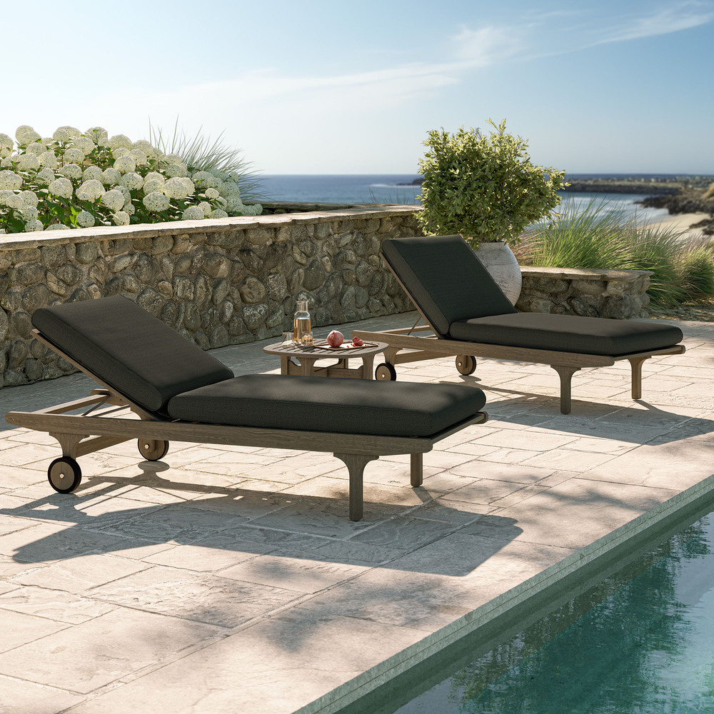 Saratoga Outdoor Patio Teak Wood 3-Piece Chaise Lounge Furniture Set in Flint Gray by Modway - Image 12