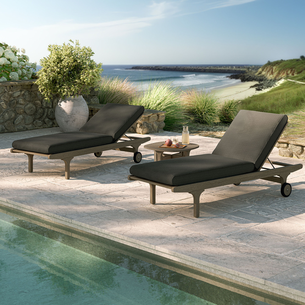 Saratoga Outdoor Patio Teak Wood 3-Piece Chaise Lounge Furniture Set in Flint Gray by Modway - Image 11