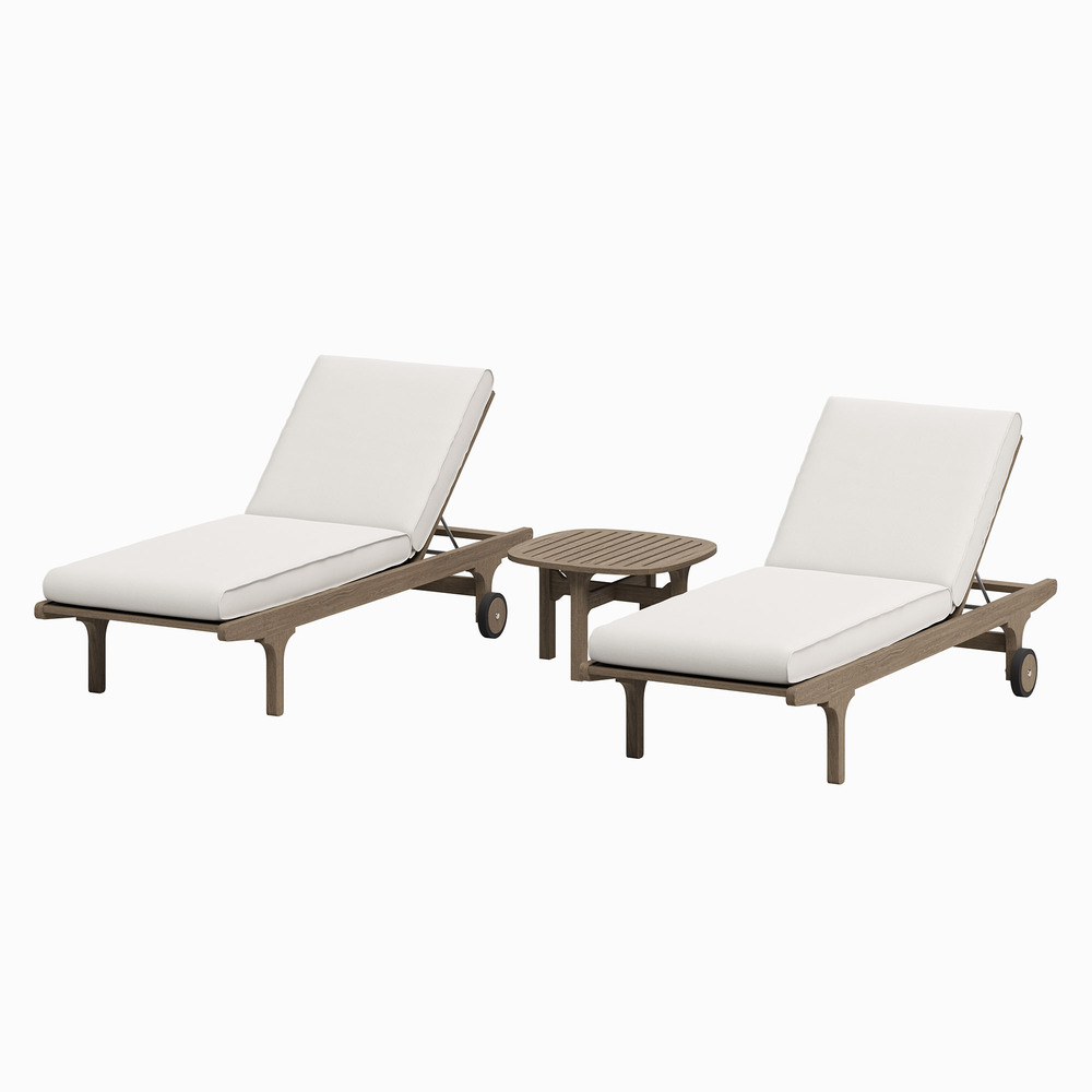 Saratoga Outdoor Patio Teak Wood 3-Piece Chaise Lounge Furniture Set in Weathered Gray by Modway - Image 5