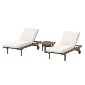 Saratoga Outdoor Patio Teak Wood 3-Piece Chaise Lounge Furniture Set in Weathered Gray by Modway