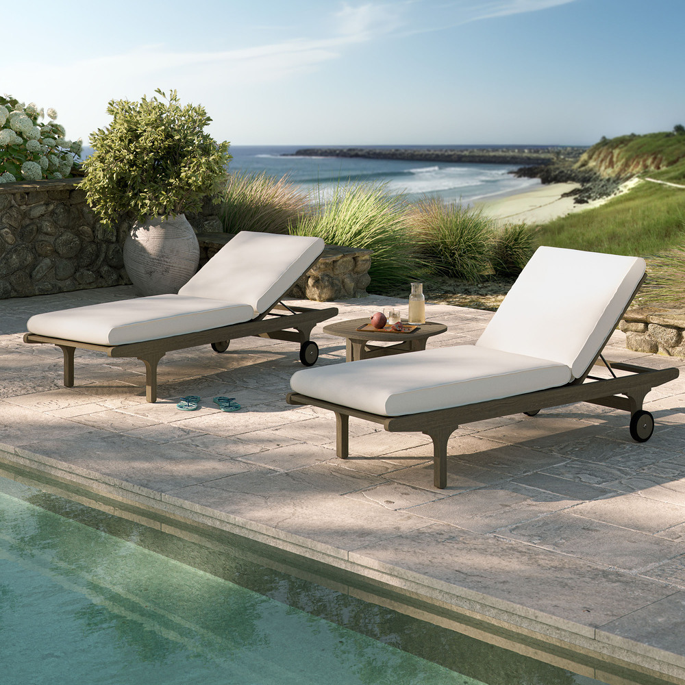 Saratoga Outdoor Patio Teak Wood 3-Piece Chaise Lounge Furniture Set in Weathered Gray by Modway - Image 7