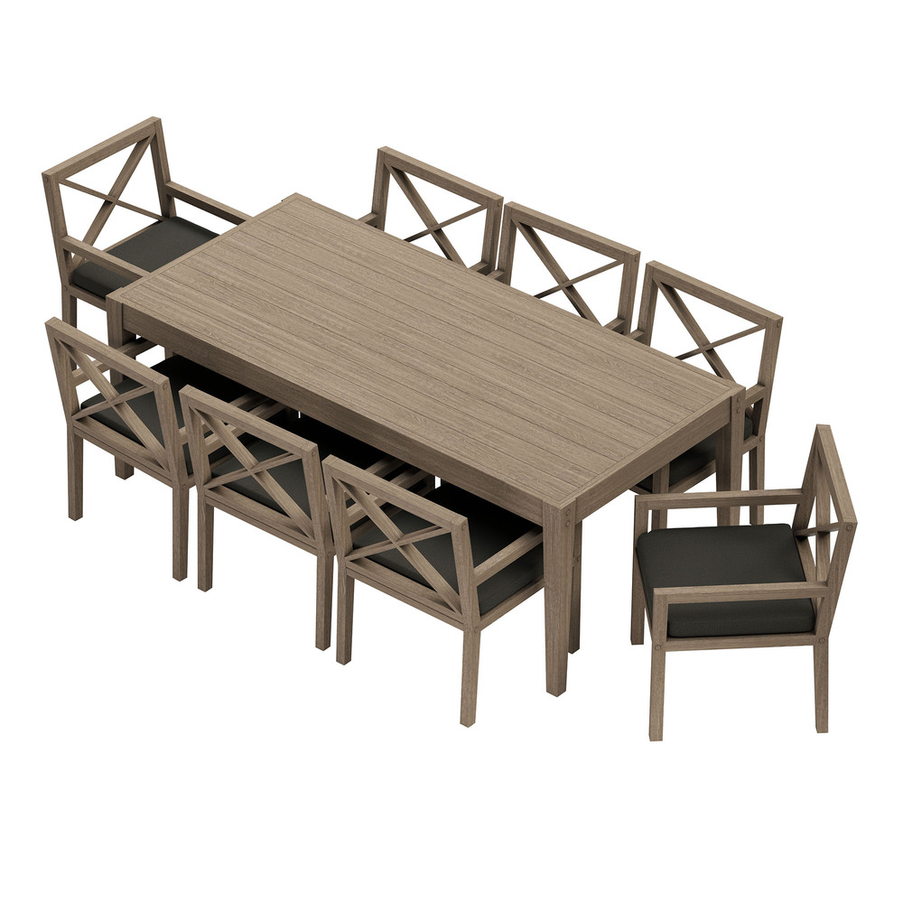 Northlake 9-Piece Outdoor Patio Teak Wood Dining Set in Flint Gray by Modway