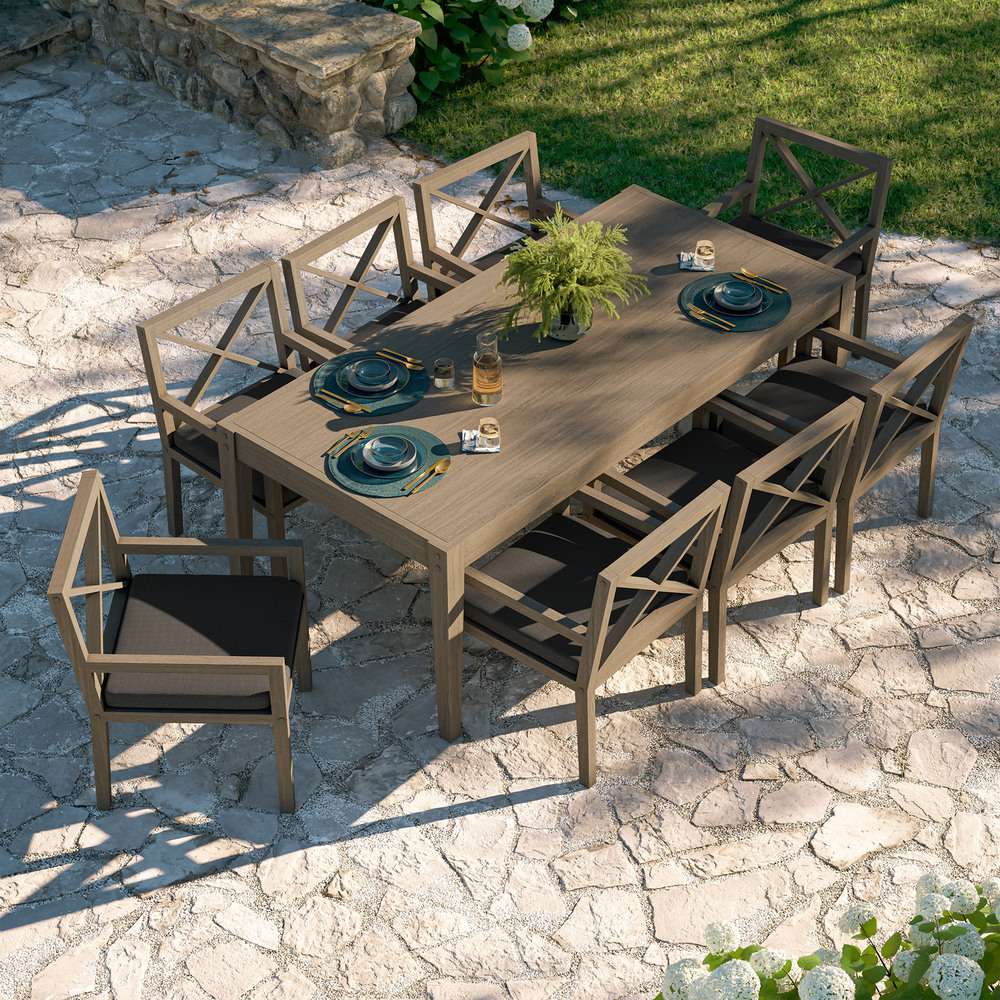 Northlake 9-Piece Outdoor Patio Teak Wood Dining Set in Flint Gray by Modway - Image 12
