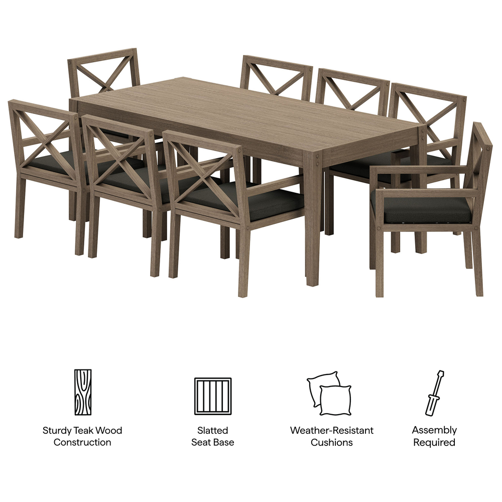 Northlake 9-Piece Outdoor Patio Teak Wood Dining Set in Flint Gray by Modway - Image 2