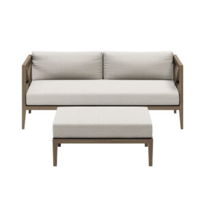 Northlake Outdoor Patio Teak Wood Loveseat and Ottoman Set in Pebble by Modway