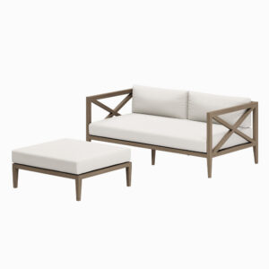 Northlake Outdoor Patio Teak Wood Loveseat and Ottoman Set in Weathered Gray by Modway
