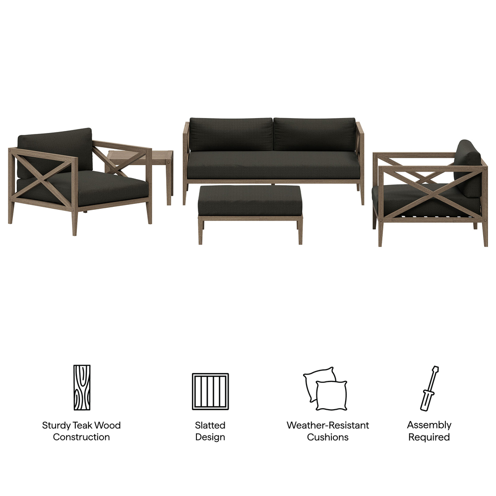Northlake 5-Piece Outdoor Patio Teak Wood Furniture Set in Flint Gray by Modway - Image 2