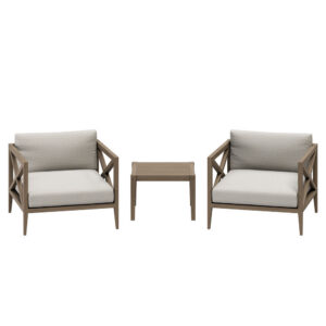 Northlake 3-Piece Outdoor Patio Teak Wood Furniture Set with Armchair and Side Table in Pebble by Modway
