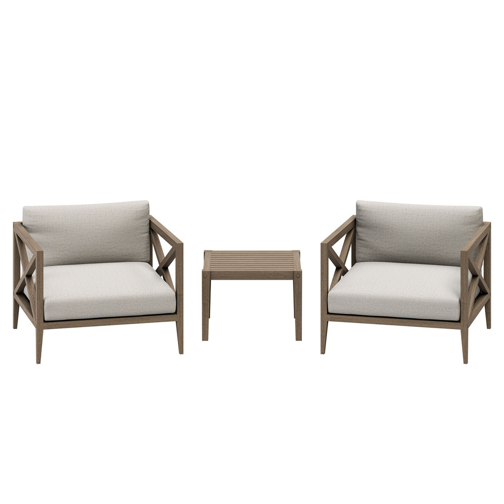 Northlake 3-Piece Outdoor Patio Teak Wood Furniture Set with Armchair and Side Table in Pebble by Modway