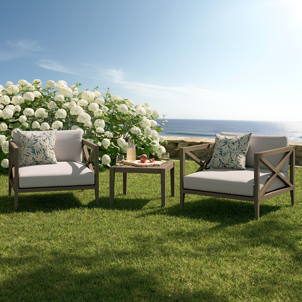 Northlake 3-Piece Outdoor Patio Teak Wood Furniture Set with Armchair and Side Table in Pebble by Modway - Image 10