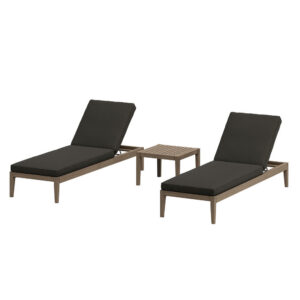 Northlake 3-Piece Outdoor Patio Teak Wood Furniture Set with Chaise Lounges and Side Table in Flint Gray by Modway